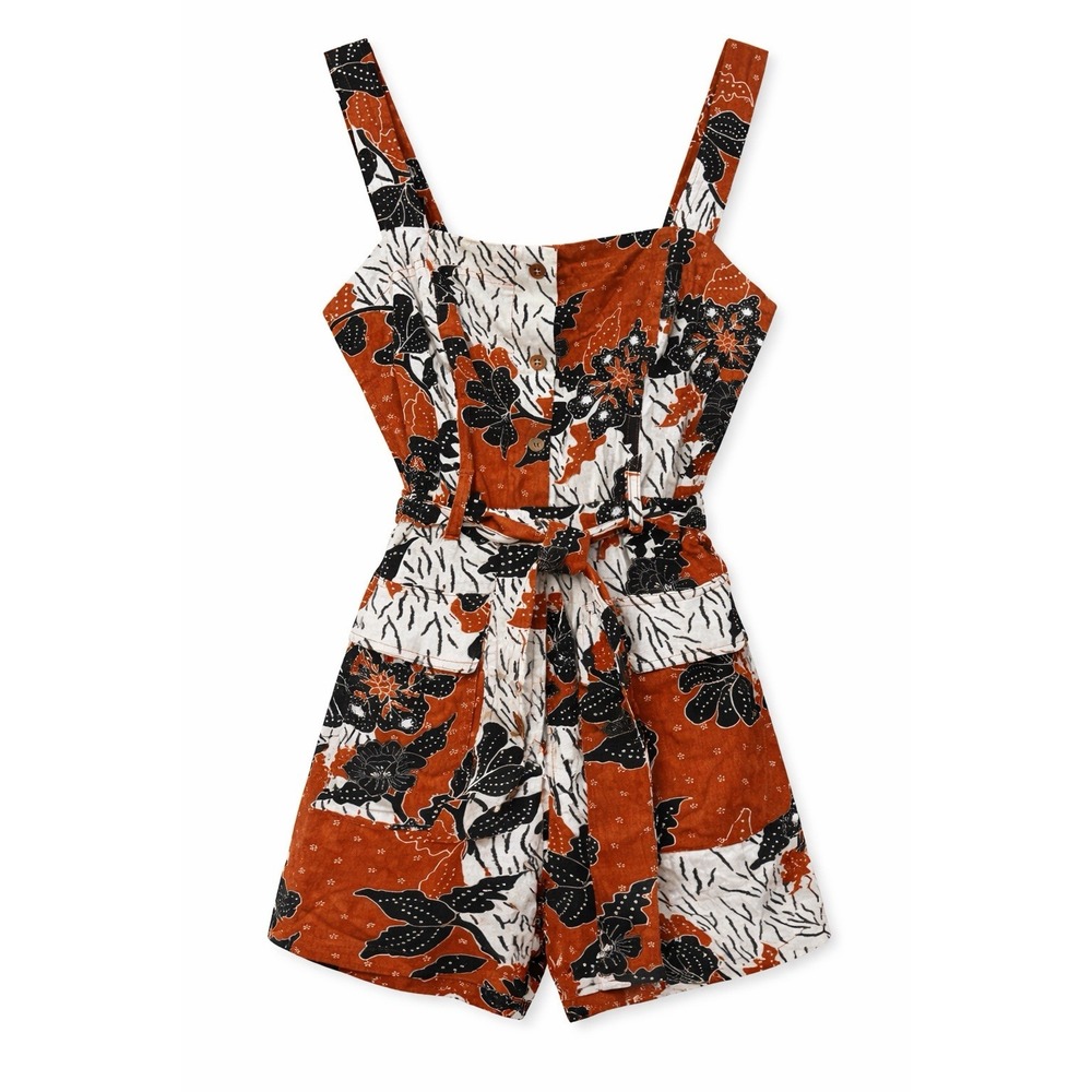 Belle Vere Floral Romper Size 6 Linen Blend Belted Boho Summer Outfit NWOT